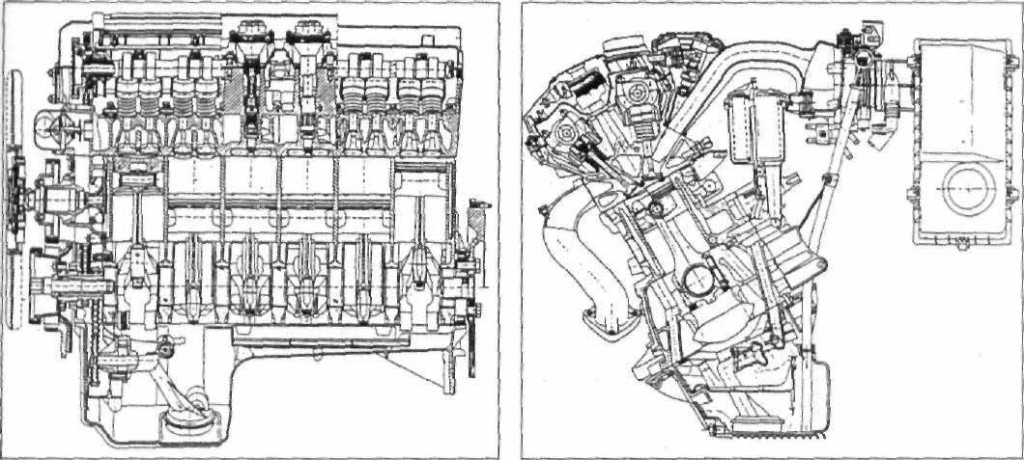 Двигатель М50 в продольном и поперечном разрезе